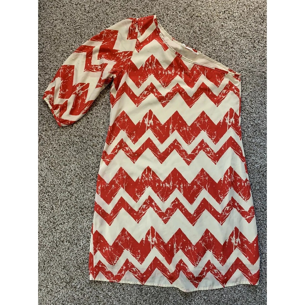 Peach Love Cream ModCloth Women's Medium Lined Dress Chevron Single Sleeve
